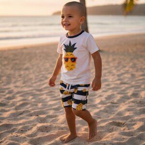 Gymboree Kids Pineapple Swim Set 4T/5T Rash Guard & Trunks Boys